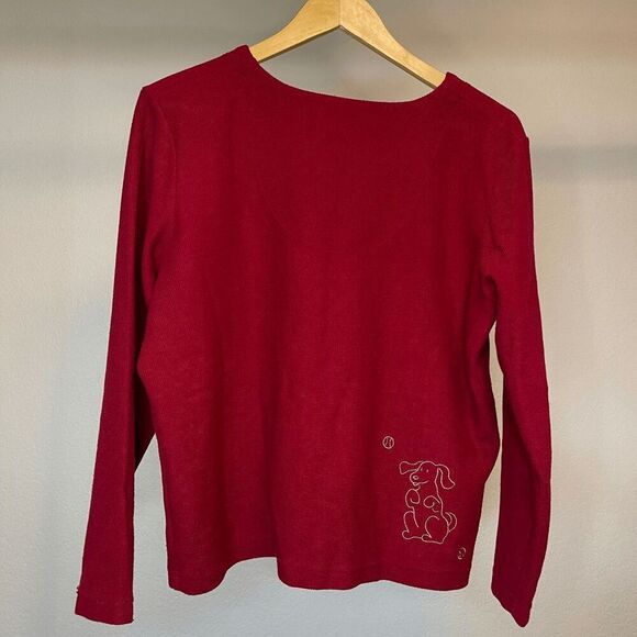 Christopher & Banks Red Dog Paw Print Button Front Cardigan Sweater - Picture 4 of 7